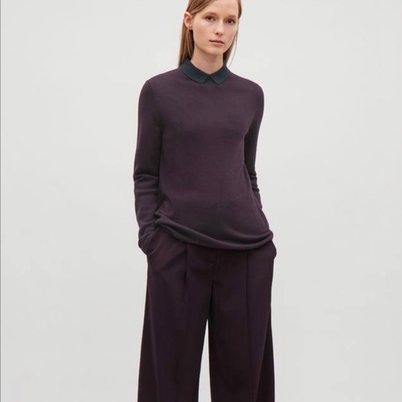 COS Sweaters - COS Contrast Collar Merino Wool Top Plum and Navy